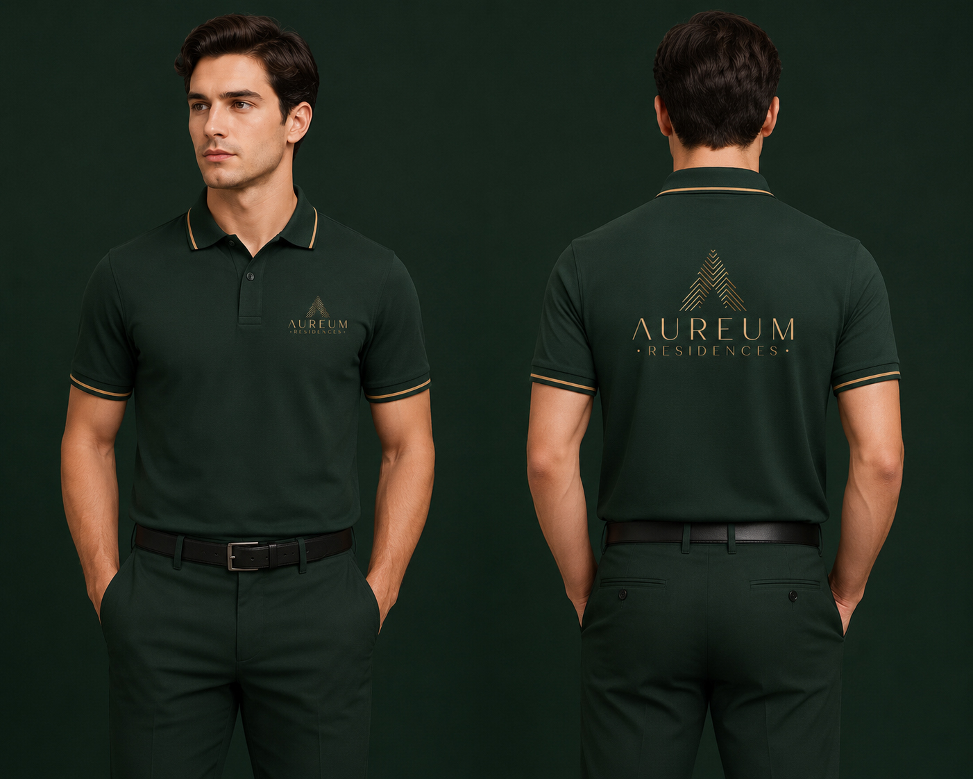 Aureum Residences evergreen and gold team uniform