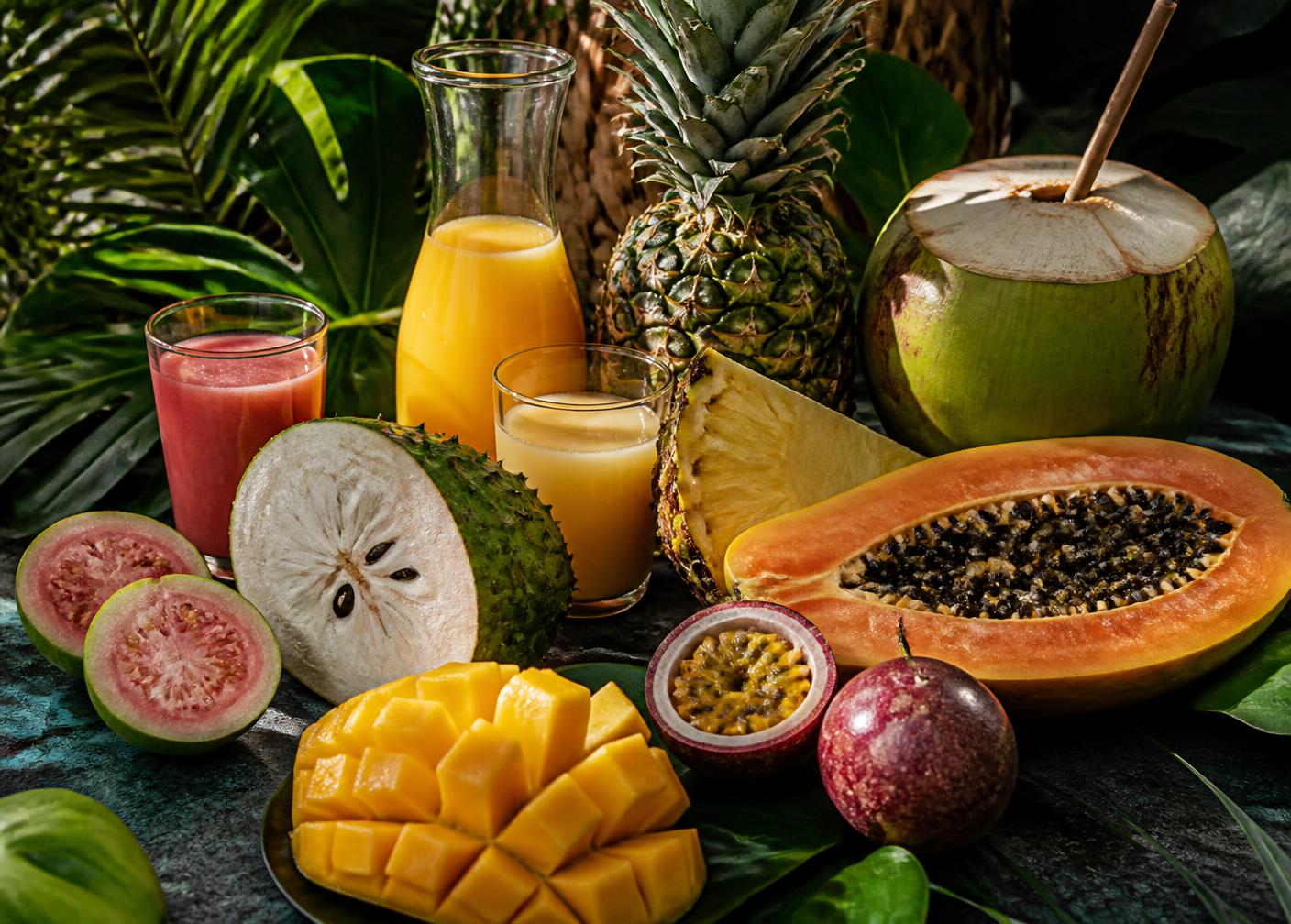 Fresh fruit and juices prepared for a senior at home